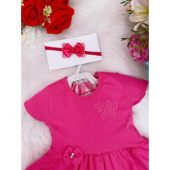 Vestido Infantil em Malha Pink Borboletas C/ Calcinha