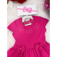 Vestido Infantil em Malha Pink Laços C/ Calcinha