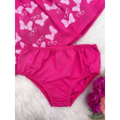 Vestido Infantil em Malha Pink Laços C/ Calcinha