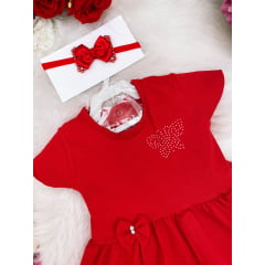 Vestido Infantil em Malha Vermelho Borboletas C/ Calcinha