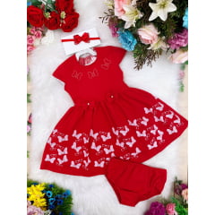 Vestido Infantil em Malha Vermelho Laços C/ Calcinha