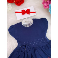 Vestido Infantil Malha Azul Marinho Marinheiro C/ Calcinha