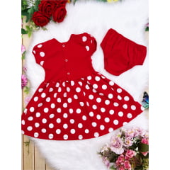 Vestido Infantil Malha C/Calcinha Bolinhas Brancas Vermelho