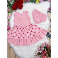 Vestido Infantil Malha C/Calcinha Coração Strass Rosa