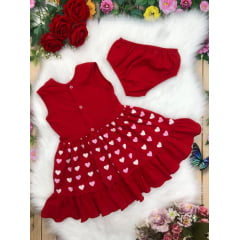 Vestido Infantil Malha C/Calcinha Coração Strass Vermelho