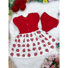 Vestido Infantil Malha C/Calcinha Moranguinhos Vermelho