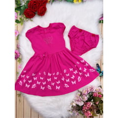Vestido Infantil Malha C/Calcinha Strass Borboleta Pink