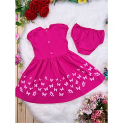 Vestido Infantil Malha C/Calcinha Strass Borboleta Pink
