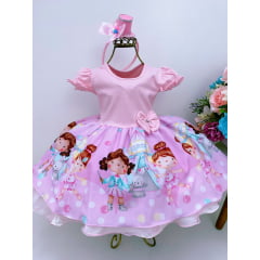 Vestido Infantil Rosa Circo Bailarina Busto de Algodão
