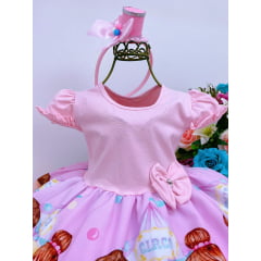 Vestido Infantil Rosa Circo Bailarina Busto de Algodão