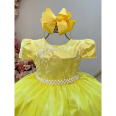 Vestido Infantil Amarelo Tule C/ Renda Casamento Luxo