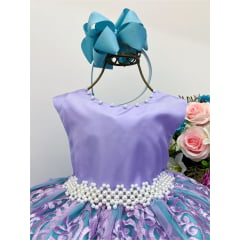 Vestido Infantil Ariel Princesa Cinto Pérolas Com Renda Fosca