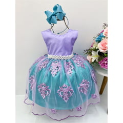 Vestido Infantil Ariel Princesa Pérolas Com Renda Fosca