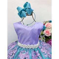 Vestido Infantil Ariel Princesa Pérolas Com Renda Fosca