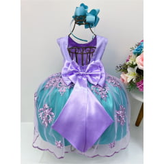 Vestido Infantil Ariel Princesa Pérolas Com Renda Fosca
