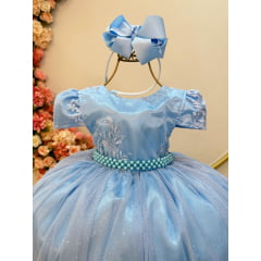 Vestido Infantil Azul Bebê Tule C/ Renda Casamento Luxo