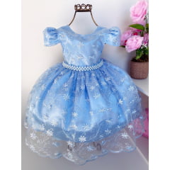 Vestido Infantil Azul Realeza Rendado Luxo Promocional