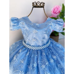 Vestido Infantil Azul Realeza Rendado Luxo Promocional