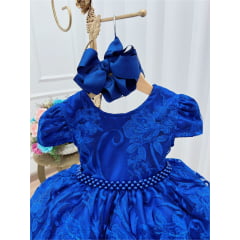 Vestido Infantil Azul Royal Renda de Realeza Luxo Festas