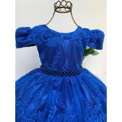 Vestido Infantil Azul Royal Renda Realeza Luxo Festas
