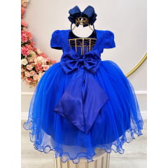 Vestido Infantil Azul Royal Tule C/ Renda Casamento Luxo