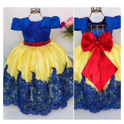 Vestido Infantil Branca de Neve Renda Luxo Festa Aniversário