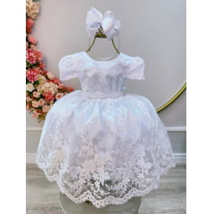 Vestido Infantil Branco C/ Renda Metalizada Casamento