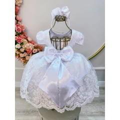 Vestido Infantil Branco C/ Renda Metalizada Casamento