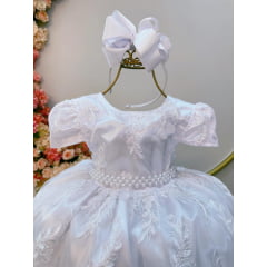 Vestido Infantil Branco C/ Renda Metalizada Casamento