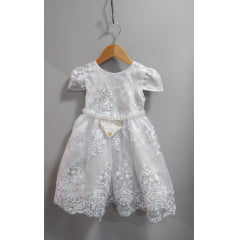 Vestido Infantil Branco Casamento Festa Com Renda Luxo