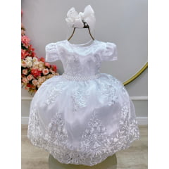 Vestido Infantil Branco Casamento Festa Com Renda Luxo