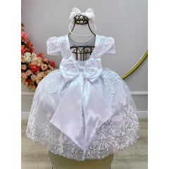 Vestido Infantil Branco Casamento Festa Com Renda Luxo