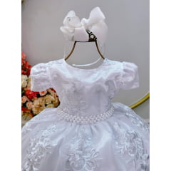 Vestido Infantil Branco Casamento Festa Com Renda Luxo