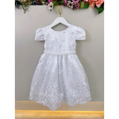 Vestido Infantil Branco Casamento Festa Com Renda Luxo
