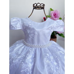 Vestido Infantil Branco Realeza Renda Princesas Festa Luxo