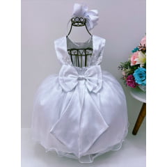 Vestido Infantil Branco Renda Busto Cinto Strass Luxo