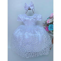 Vestido Infantil Branco Renda Luxo Realeza Pérolas