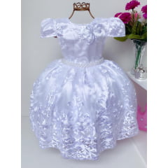 Vestido Infantil Branco Renda Realeza Princesa Luxo Festas
