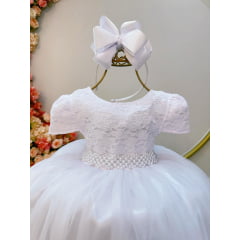 Vestido Infantil Branco Tule C/ Renda Casamento Luxo