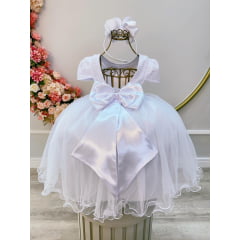 Vestido Infantil Branco Tule C/ Renda Casamento Luxo