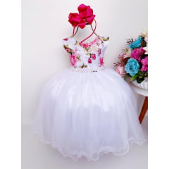 Vestido Infantil Damas Florista Branco Luxo Floral Pink