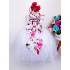 Vestido Infantil Damas Florista Branco Luxo Floral Pink