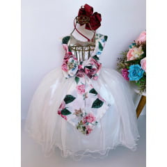 Vestido Infantil Damas Florista Marfim Luxo Floral Rosê