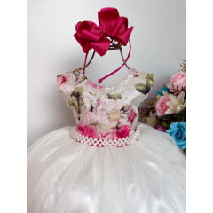 Vestido Infantil Damas Florista Marfim Luxo Floral Pink