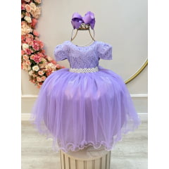 Vestido Infantil Lilás Tule C/ Renda Luxo Casamento