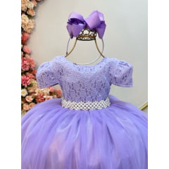 Vestido Infantil Lilás Tule C/ Renda Luxo Casamento