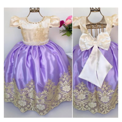 Vestido Infantil Lilás Princesa Sofia Luxo Longos Damas