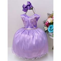 Vestido Infantil Lilás Renda Cinto Strass Brilho