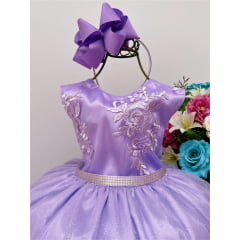Vestido Infantil Lilás Renda Cinto Strass Brilho