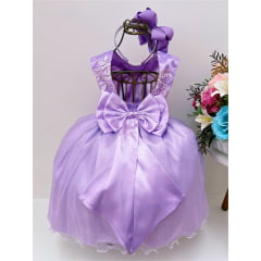 Vestido Infantil Lilás Renda Cinto Strass Brilho